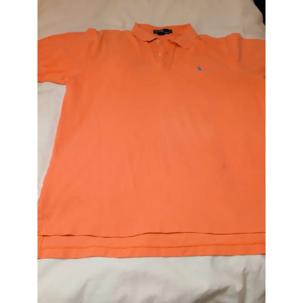 Polo Ralph Lauren Men's Polo Shirt Orange Short Sleeve Blue Pony Cotton Mesh XL
